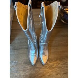Soda Womens Metallic Silver Western Cowboy Boots Pointed Toe Block Heel Size 7.5